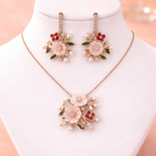 MOP Rose Gold Floral Pendant Set