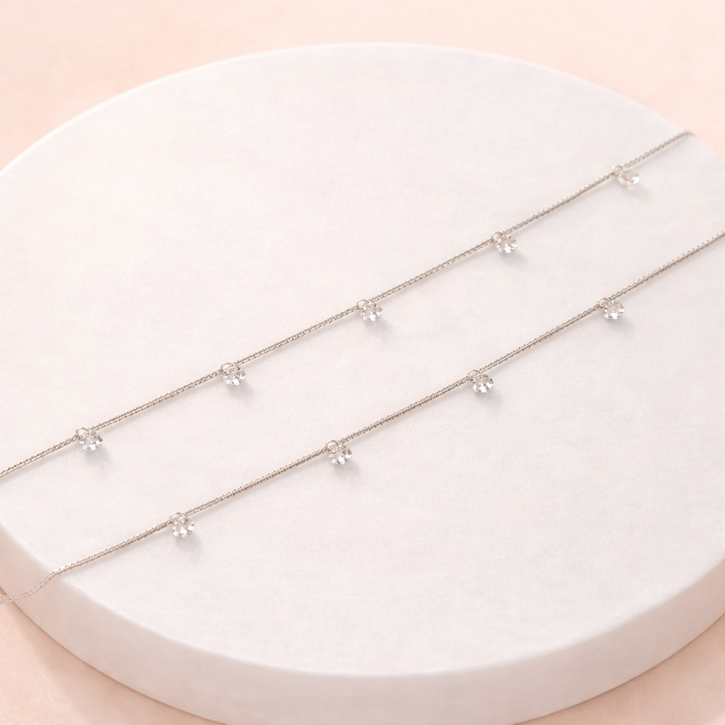 Minimal Silver Crystal Anklet