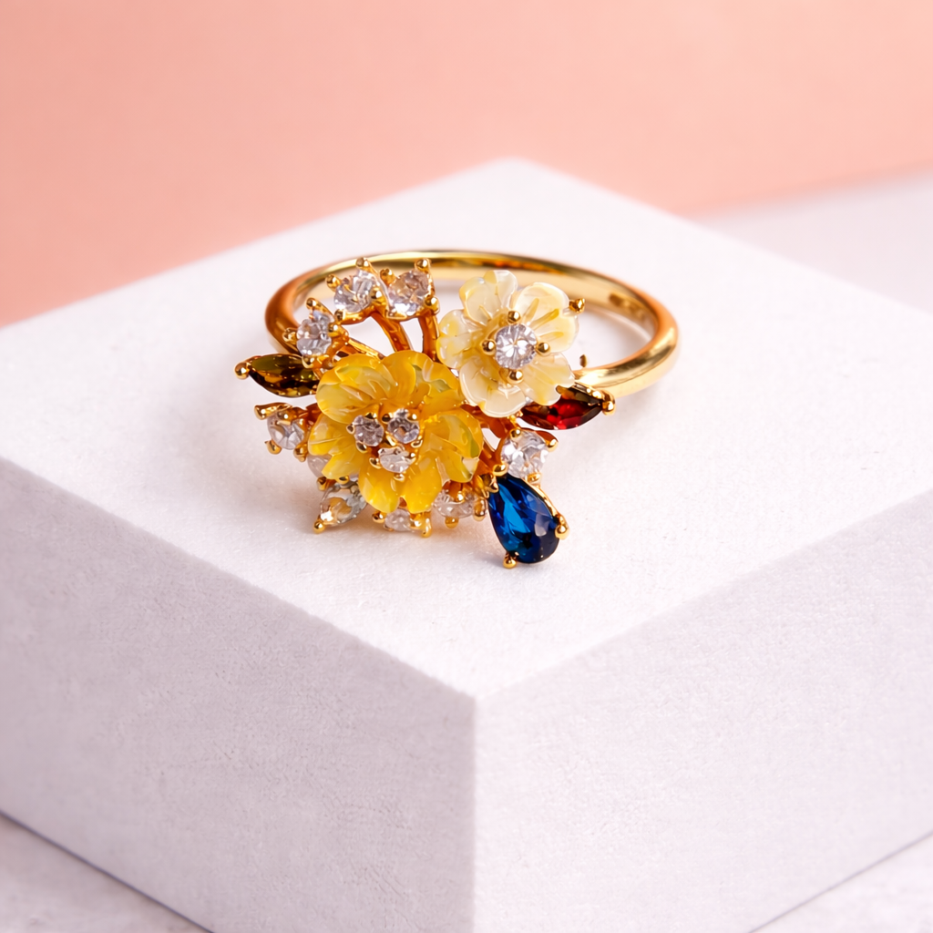 Blossom Statement Ring with Multicolor Stone