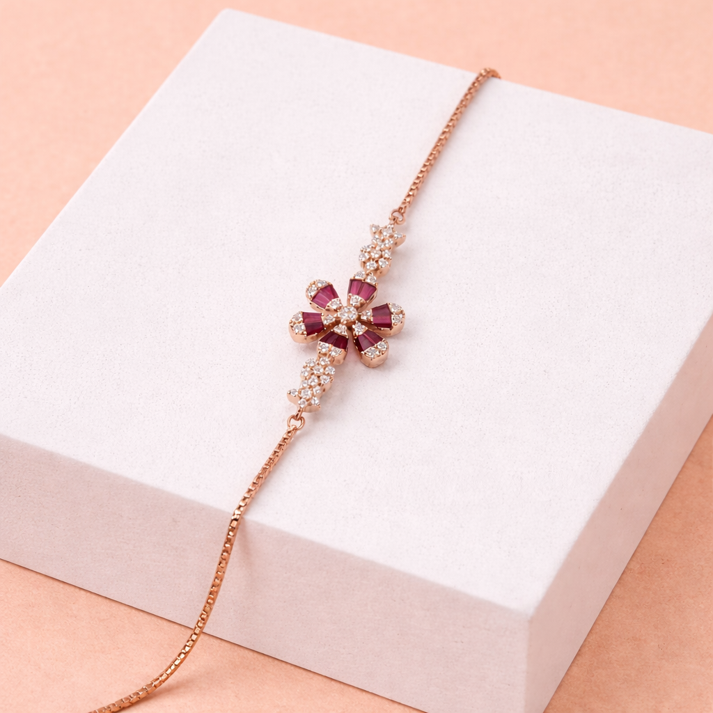 Rose Gold-Plated Floral Ruby Crystal Bracelet