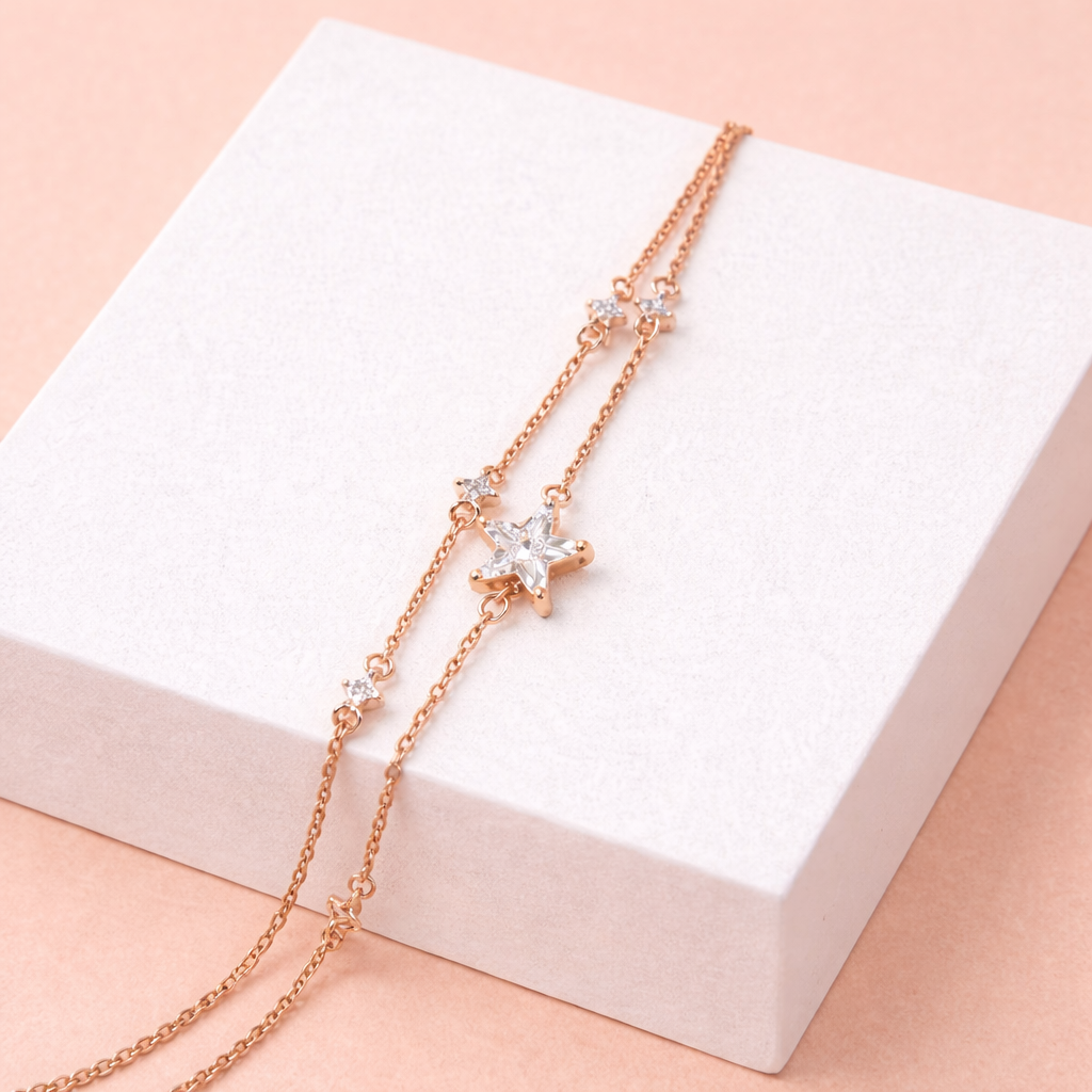 Rose Gold-Plated Star Charm Double Chain Bracelet