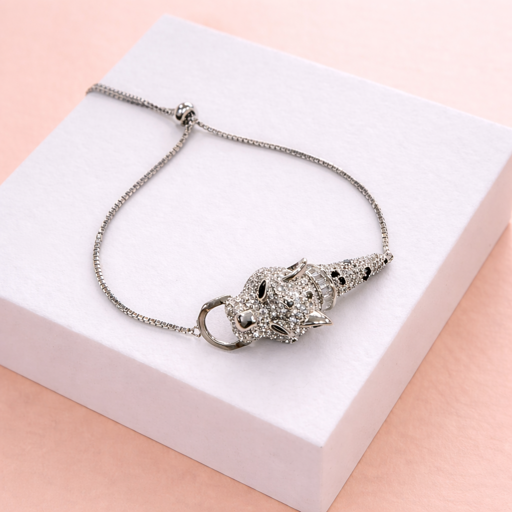Panther Head Crystal Charm Bracelet