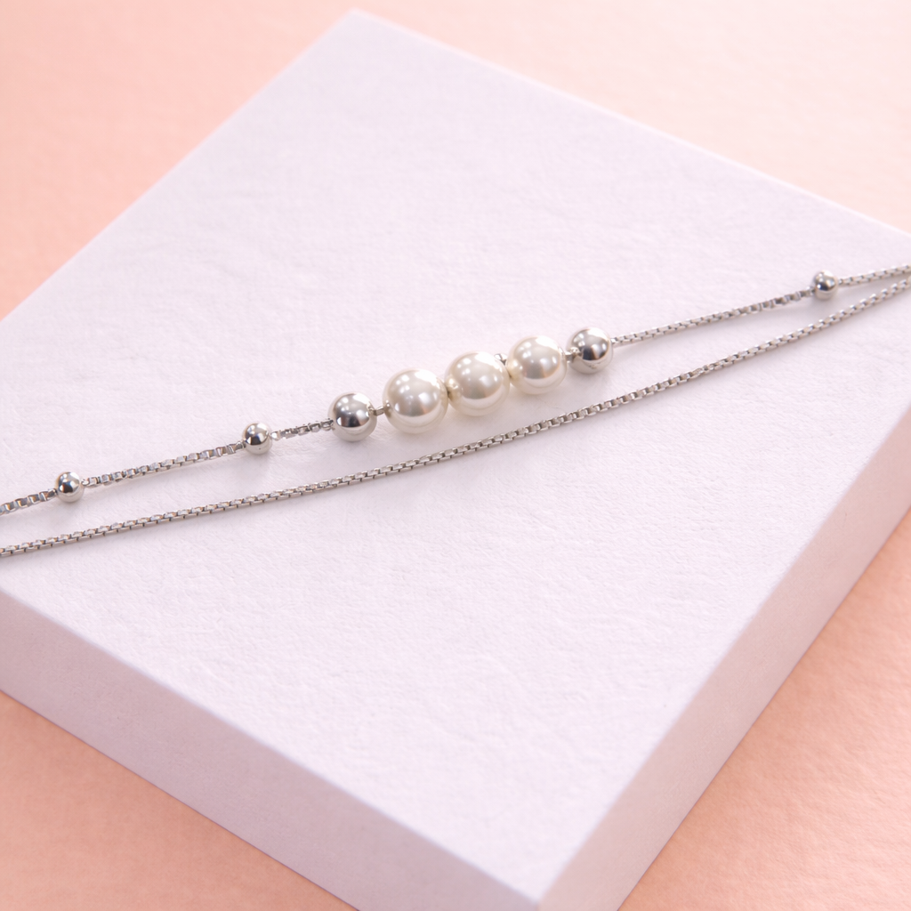 Silver Pearl Accent Charm Bracelet