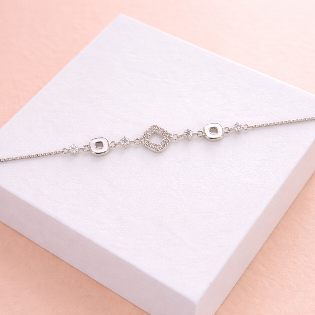 Silver Geometric Crystal Charm Bracelet