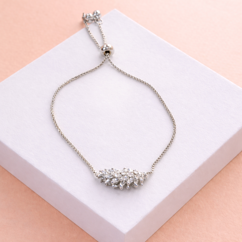 Silver Floral Crystal Adjustable Bracelet