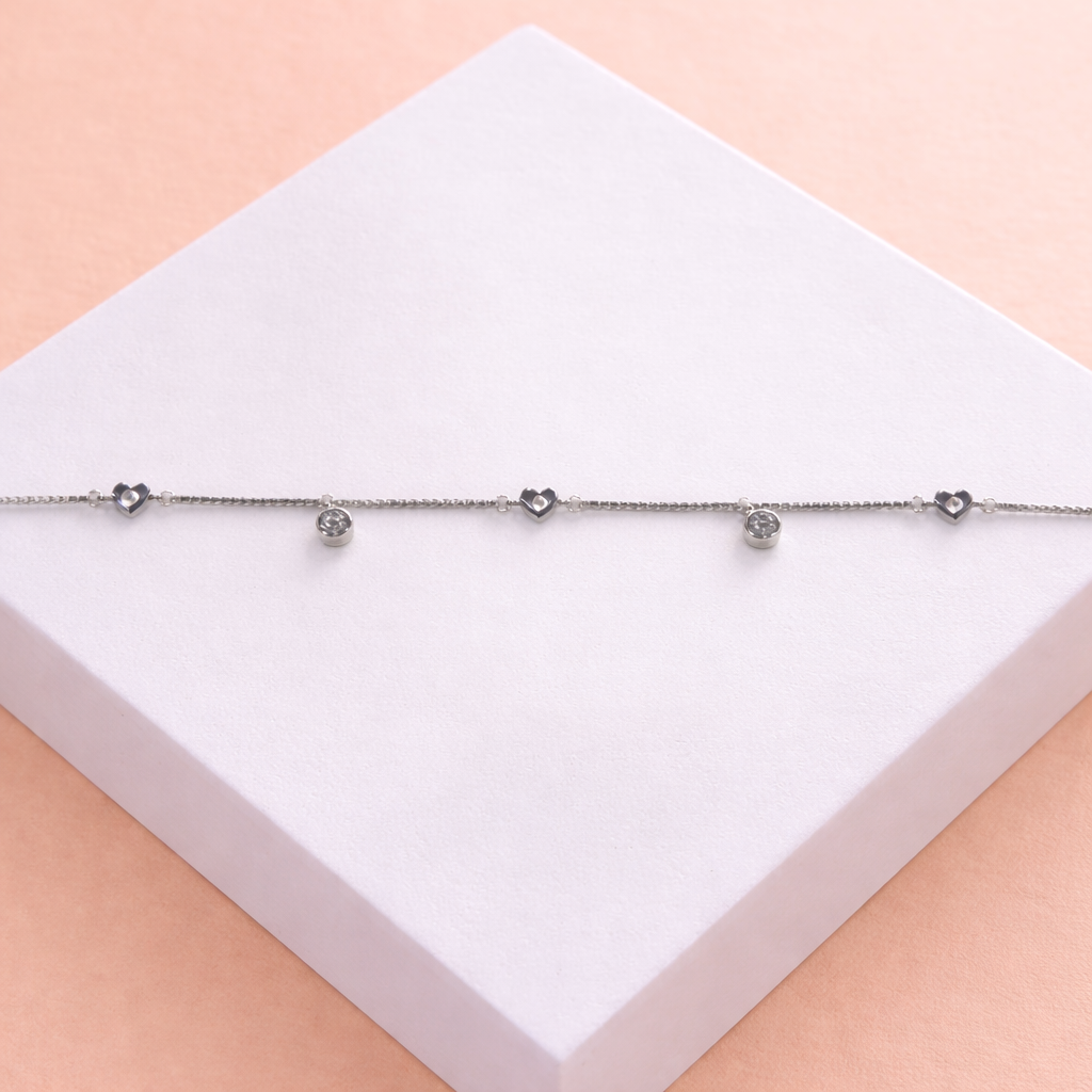 Silver Heart Charm Crystal Bracelet