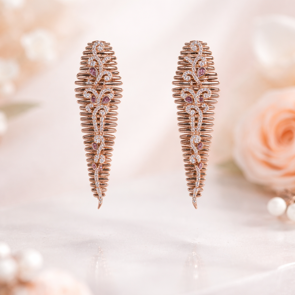 Rose Gold Ruby Leaf Earrings