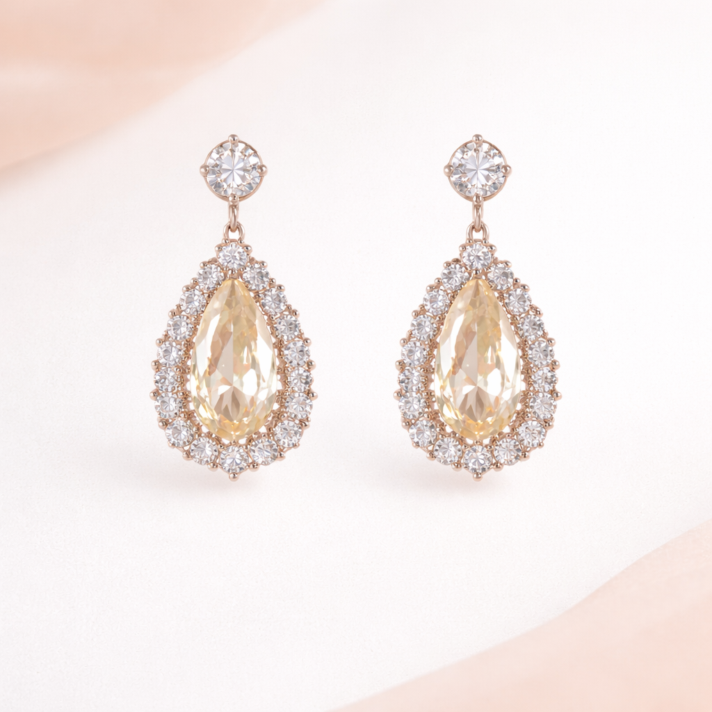 Yellow Teardrop CZ Statement Earrings