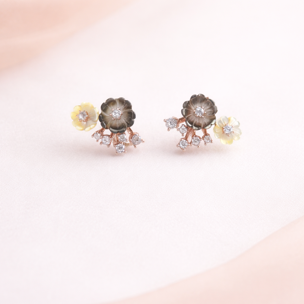 MOP Dual-Tone Floral Stud Earrings