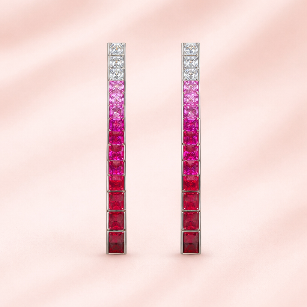 Pink Gradient Stone Bar Earrings