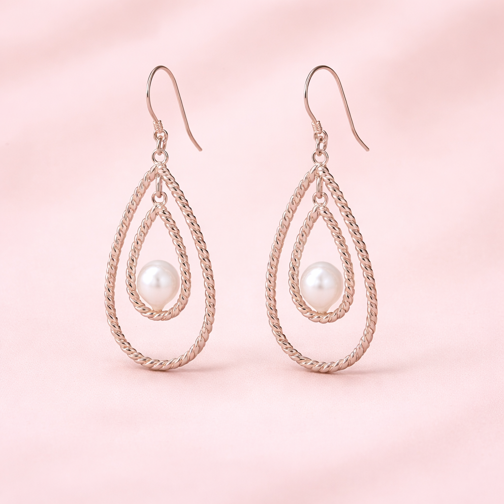 Pearl Drop Twisted Hoop Earrings