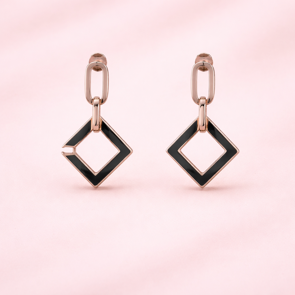 Black Geometric Drop Earrings