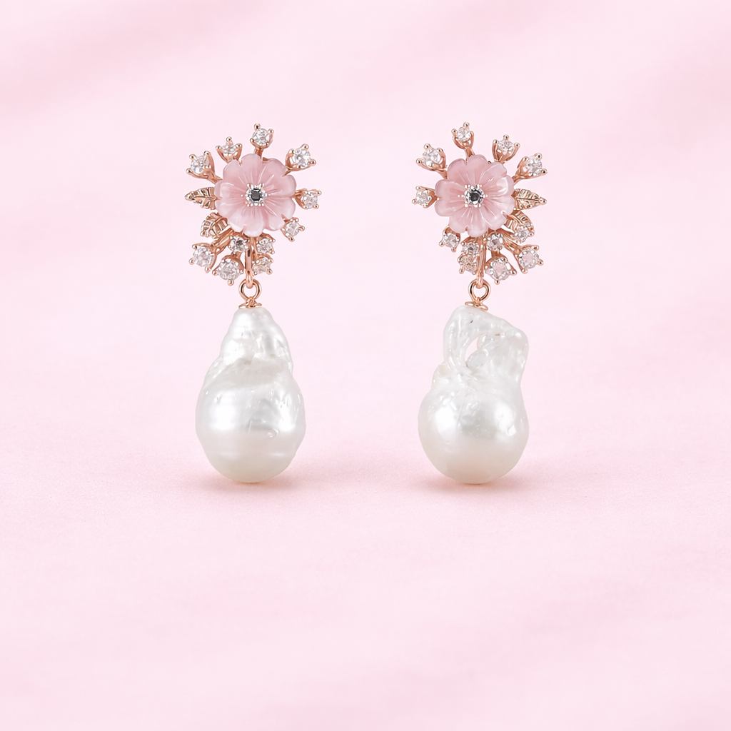 Floral Pearl Drop Earrings