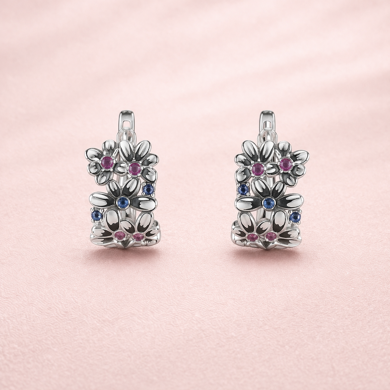 Floral Stone-Studded Hoop Earrings