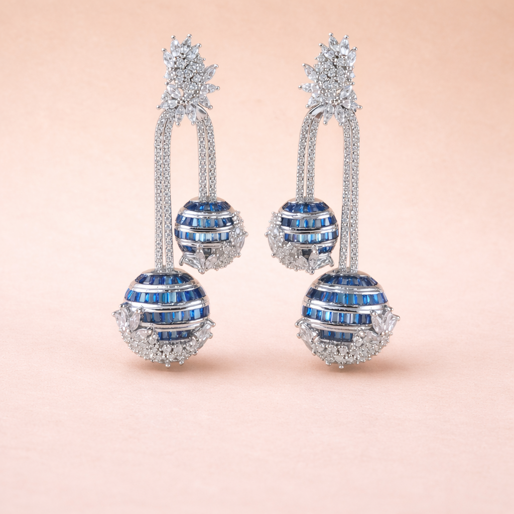Blue Stone Dual-Drop Designer Earrings