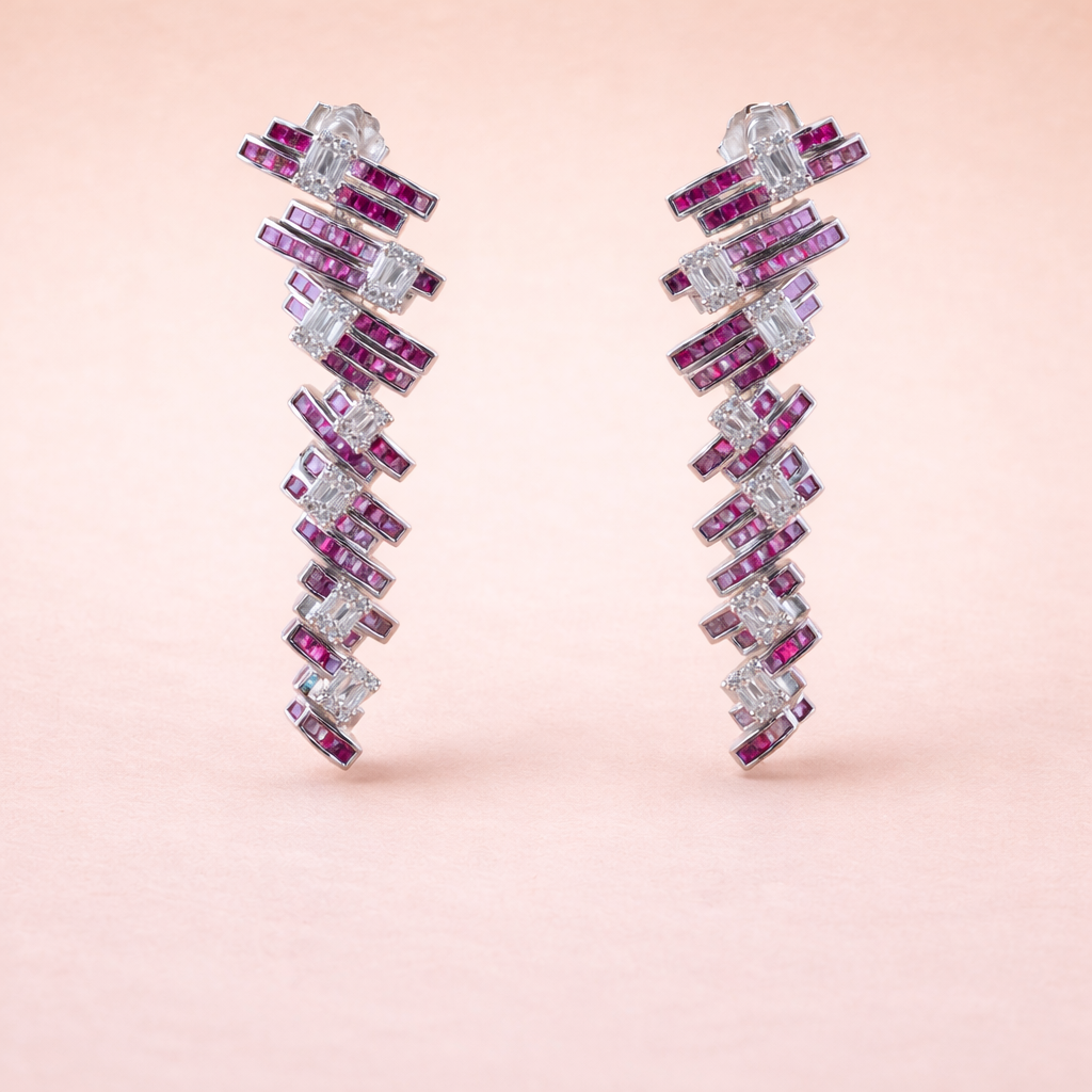 Ruby & Crystal Zigzag Drop Earrings