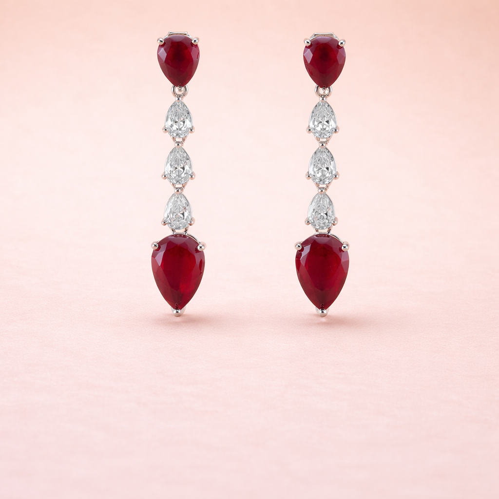 Ruby & Diamond-Cut Teardrop Dangle Earrings