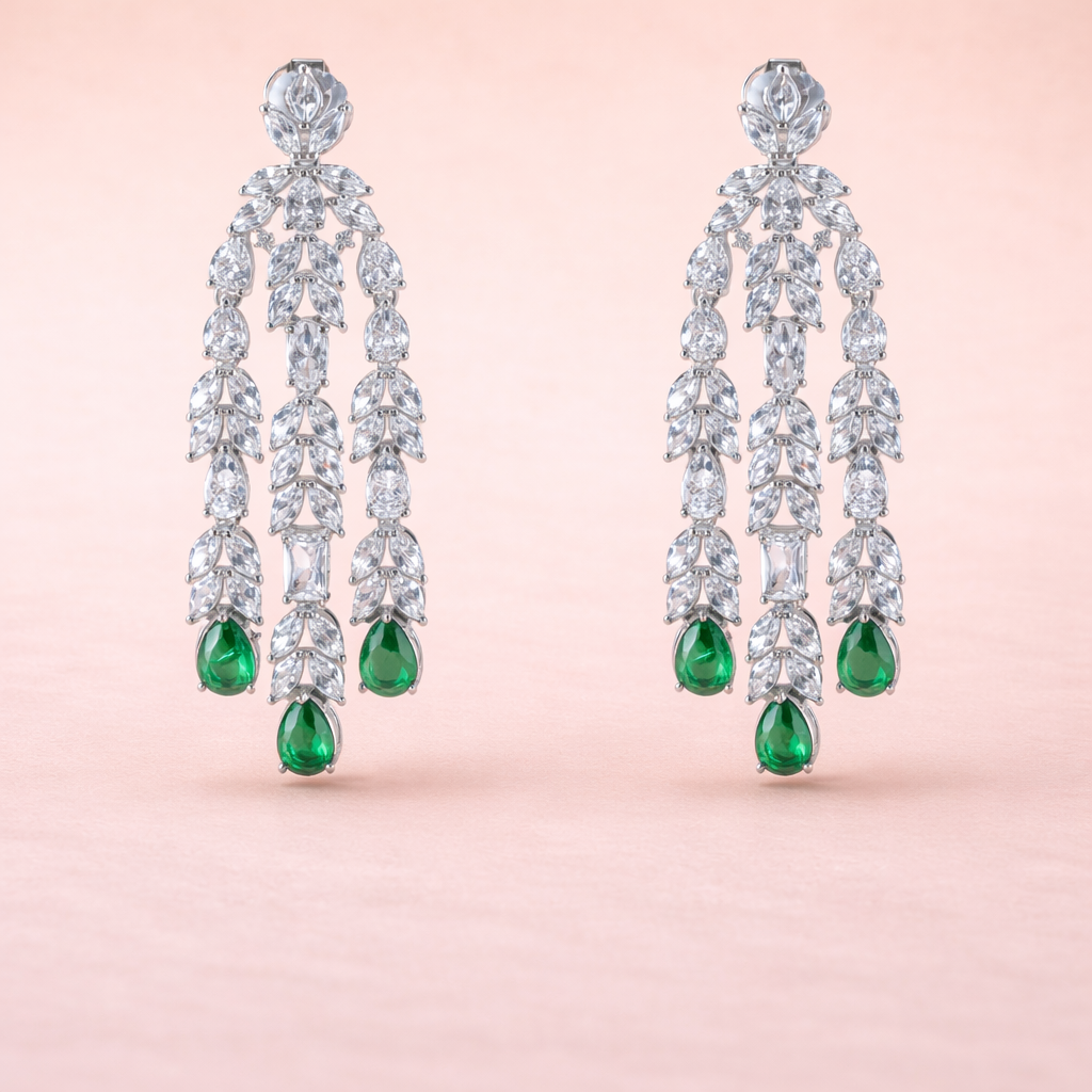 Elegant Diamond & Emerald Drop Earrings