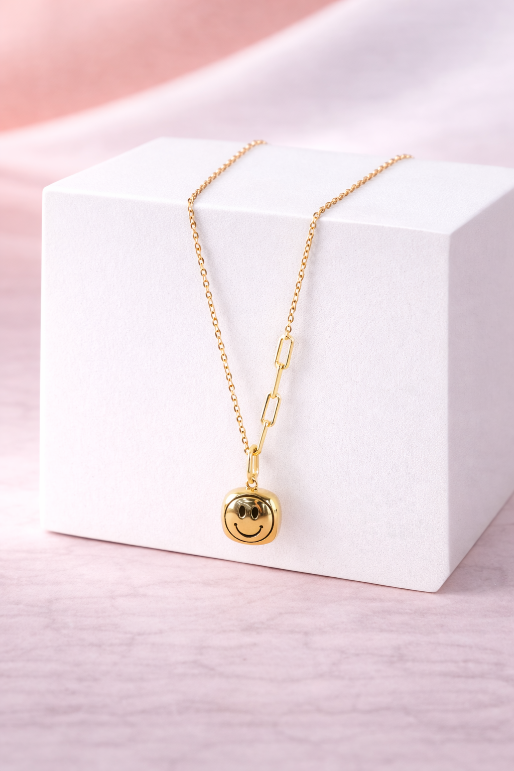 Smiley Charm Gold Pendant Necklace
