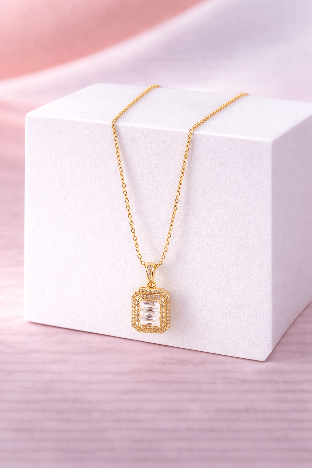 Emerald-Cut Zircon Pendant Necklace
