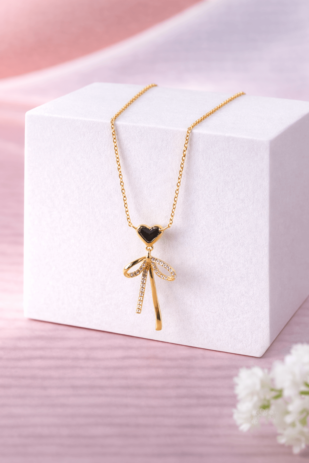 Elegant Heart-Bow Gold Pendant Necklace
