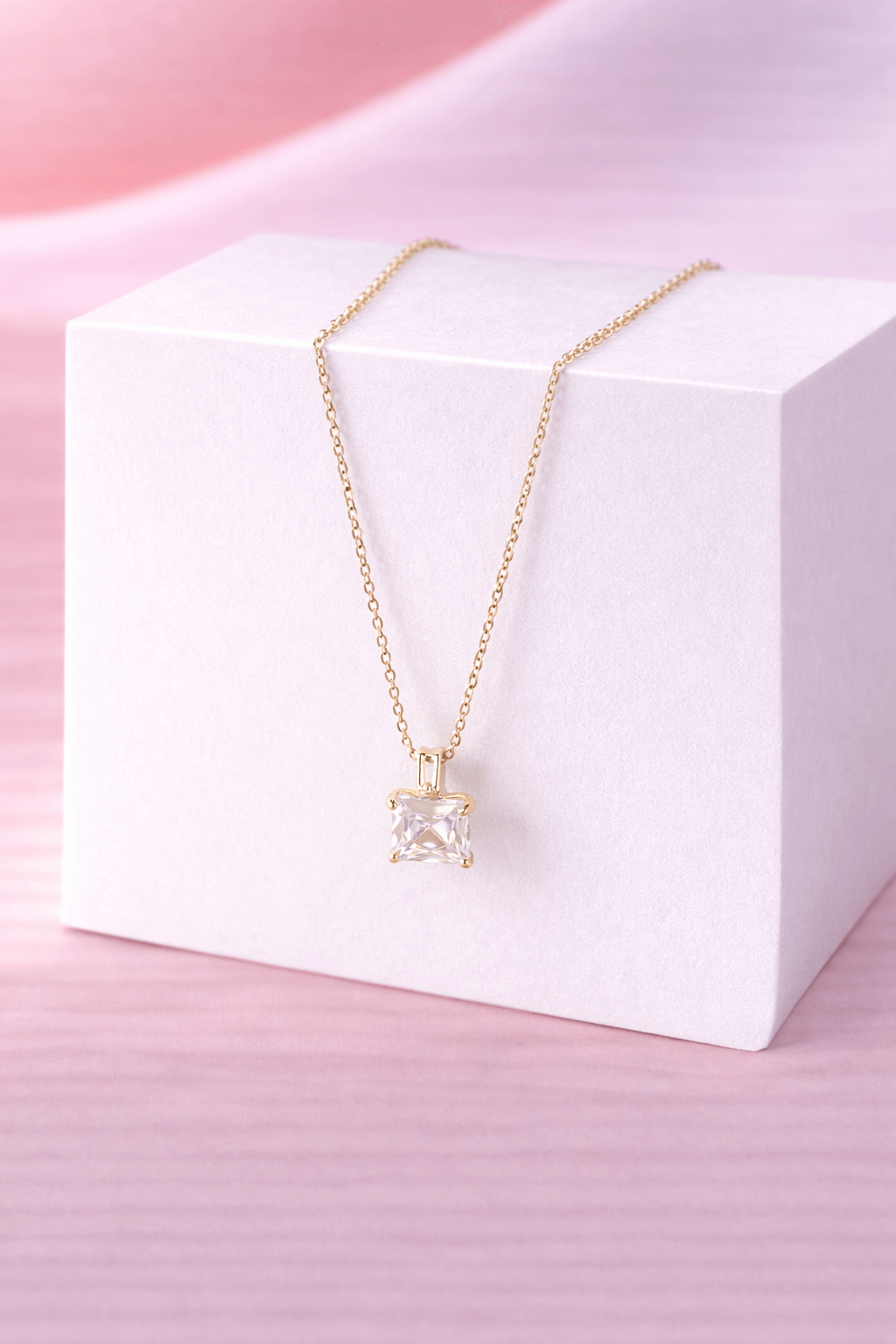 Elegant Square-Cut Zircon Pendant Necklace