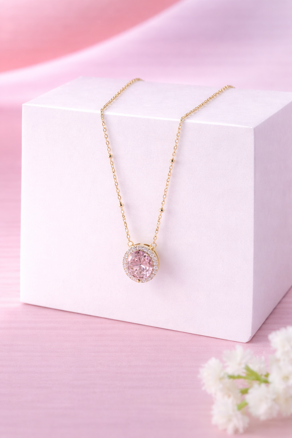 Pink Oval Solitaire Pendant Necklace