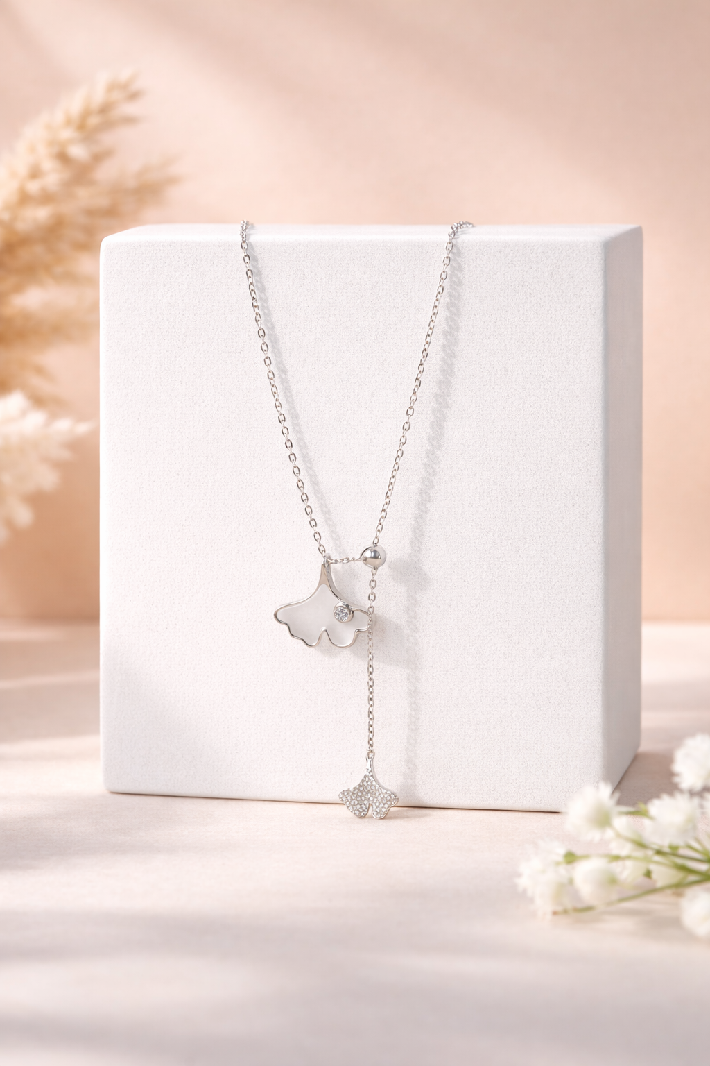 Dual Leaf Drop Pendant Necklace