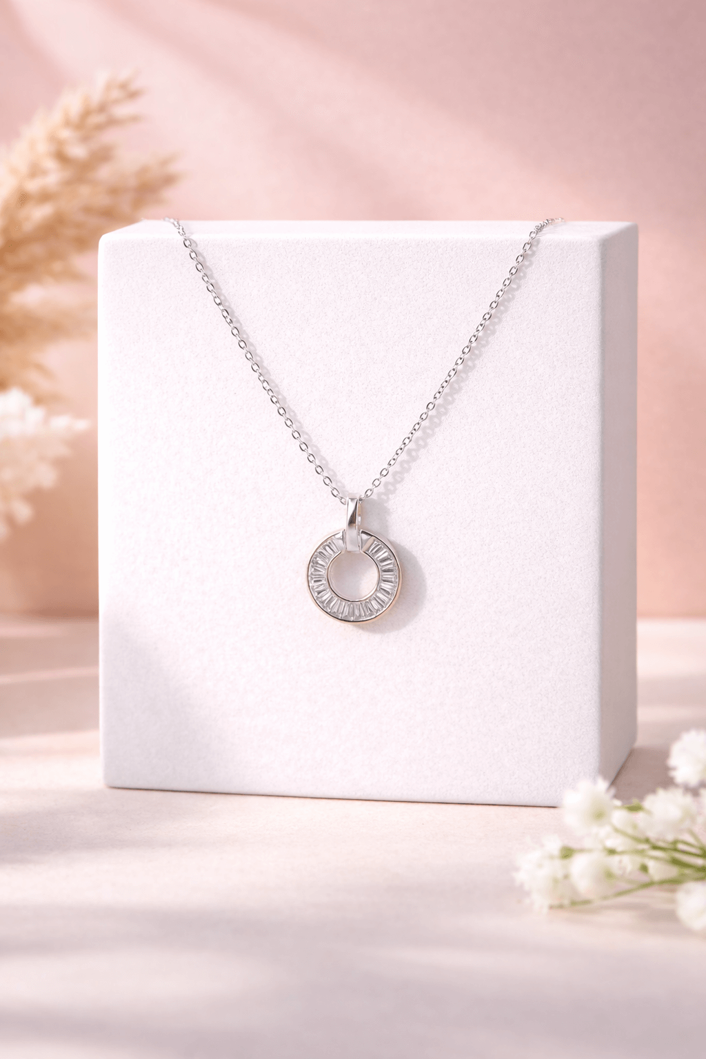 Classic Circle Halo Pendant Necklace