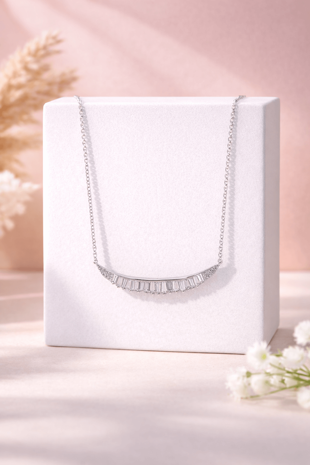 Elegant Baguette Bar Pendant Necklace