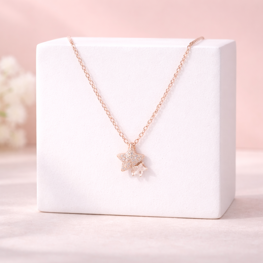 Rose Gold Twin Star Pendant Necklace