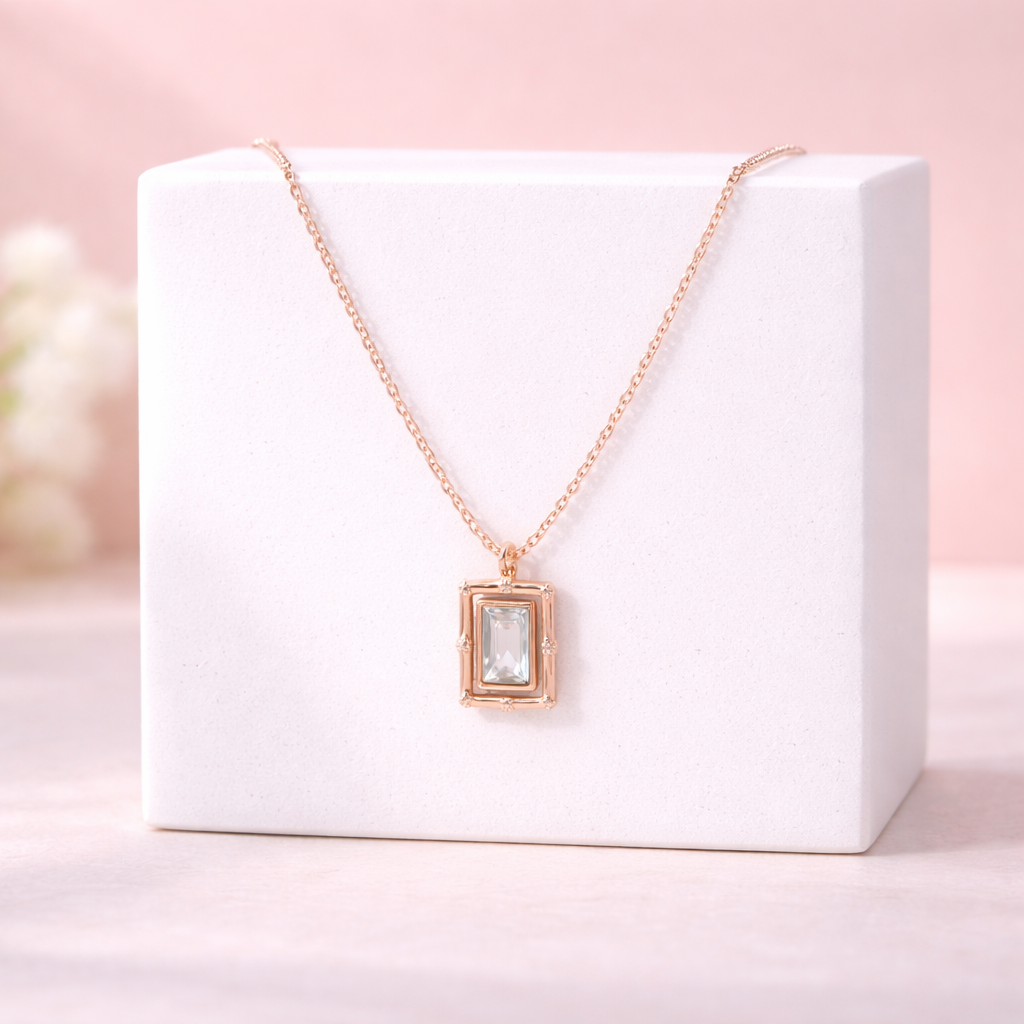 Rose Gold Framed Stone Pendant Necklace