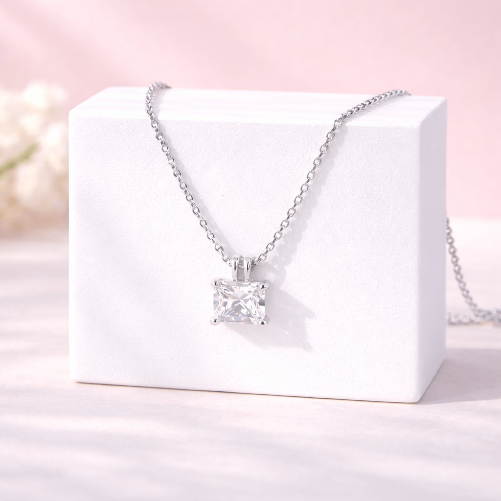 Classic Square Solitaire Pendant Necklace