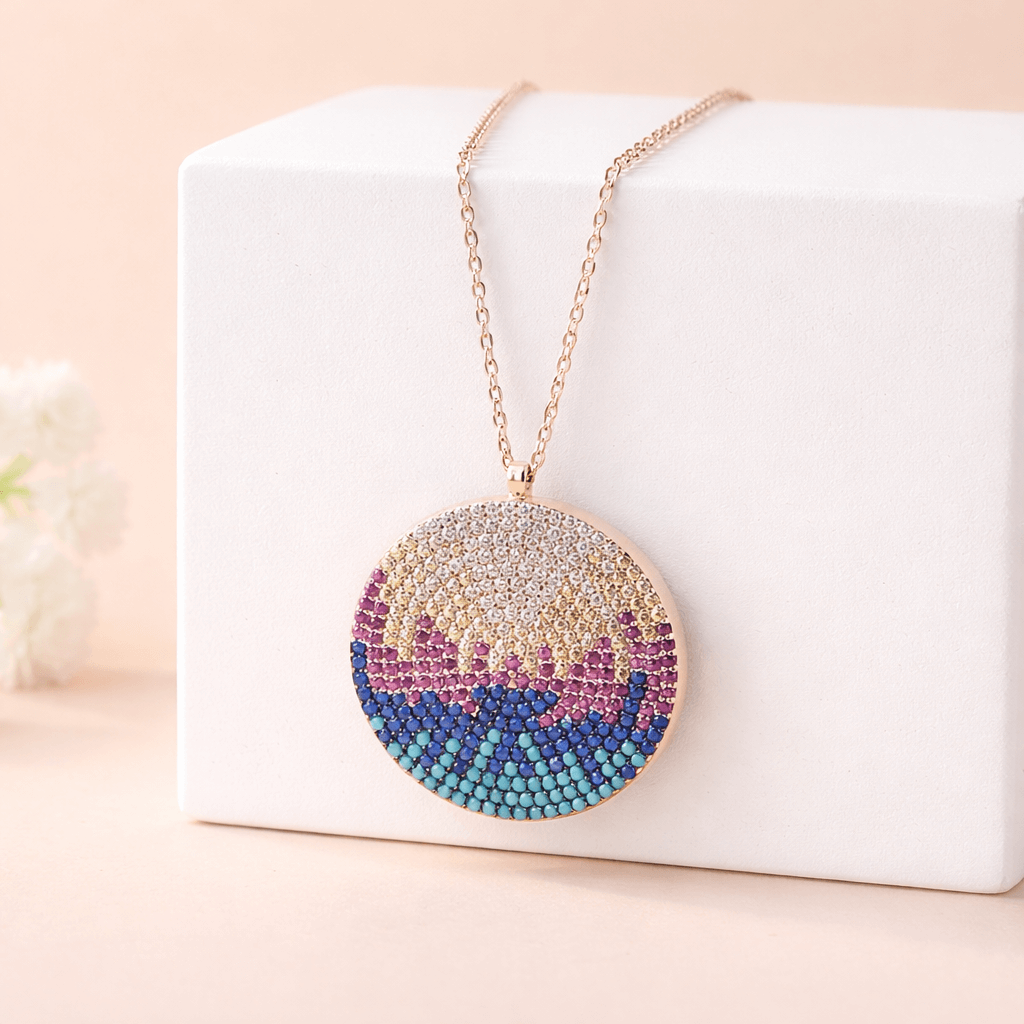Multi-Color Crystal Round Pendant Necklace
