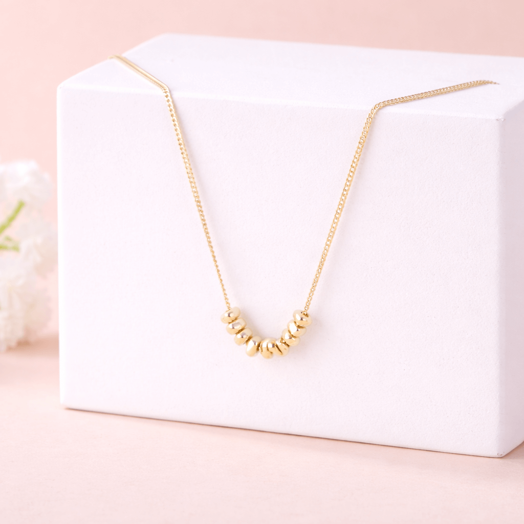 Gold Beaded Drop Pendant Necklace