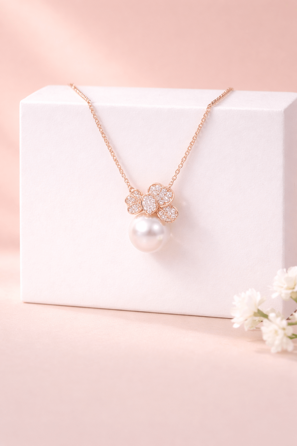 Elegant Pearl Drop Floral Pendant Necklace