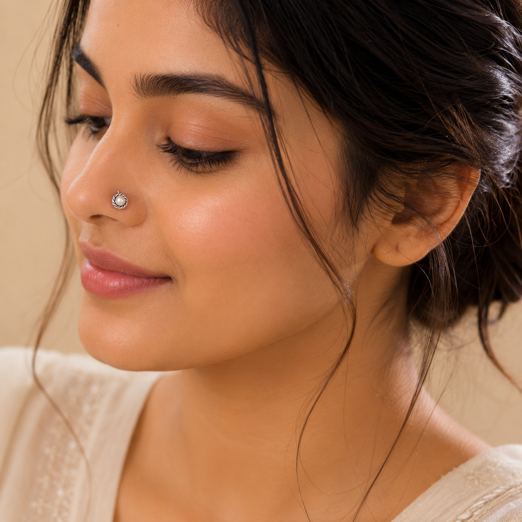Silver Pearl Twist Piercing Nose Pin