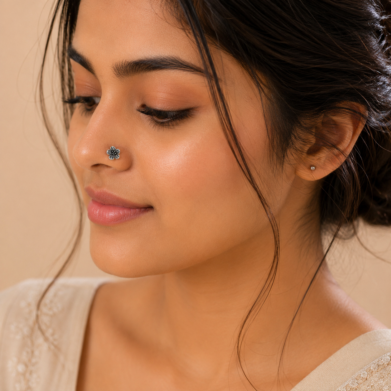 Silver Floral Piercing Nose Pin