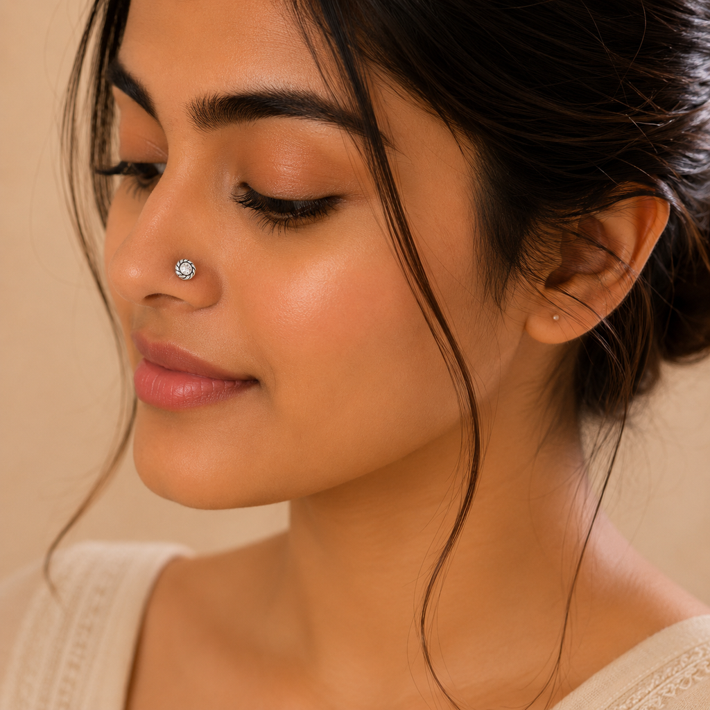 Silver Twisted Halo Stone Piercing Nose Pin