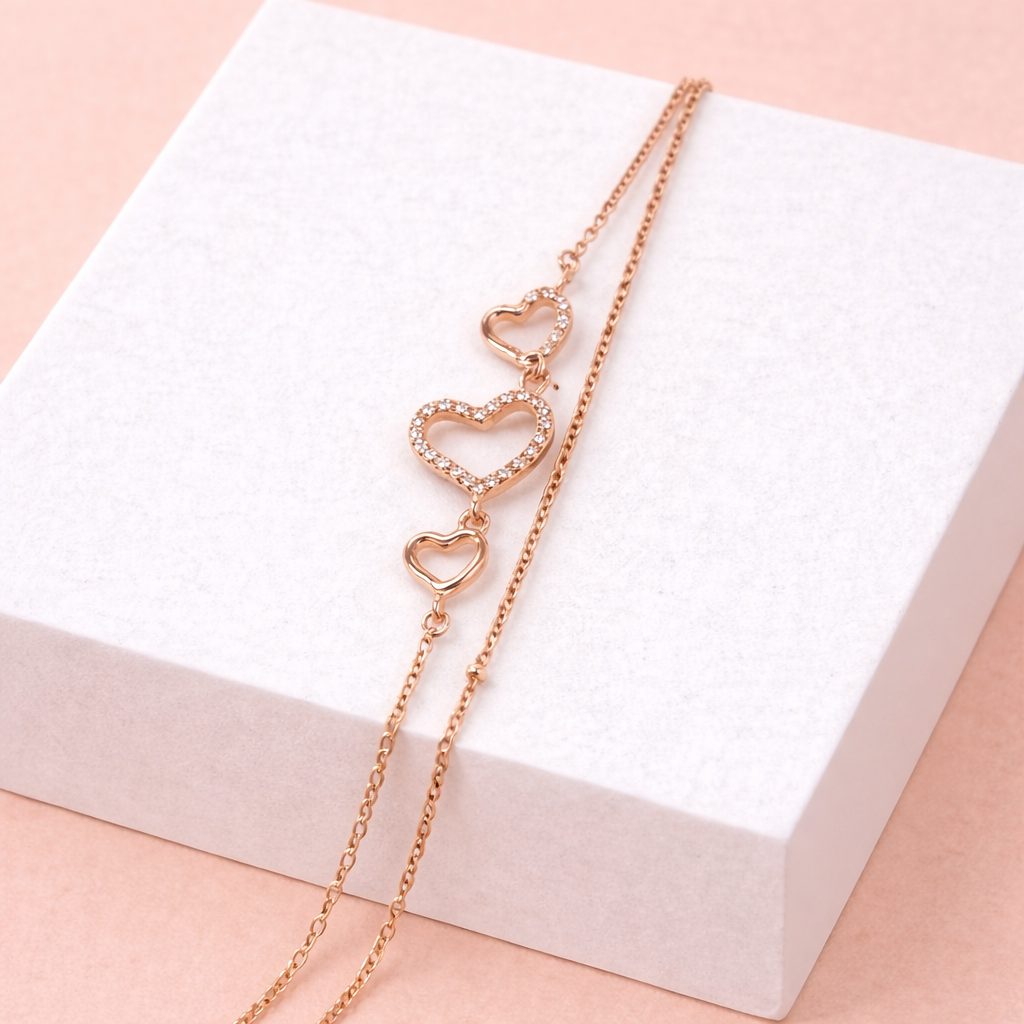 Rose Gold-Plated Triple Heart Bracelet