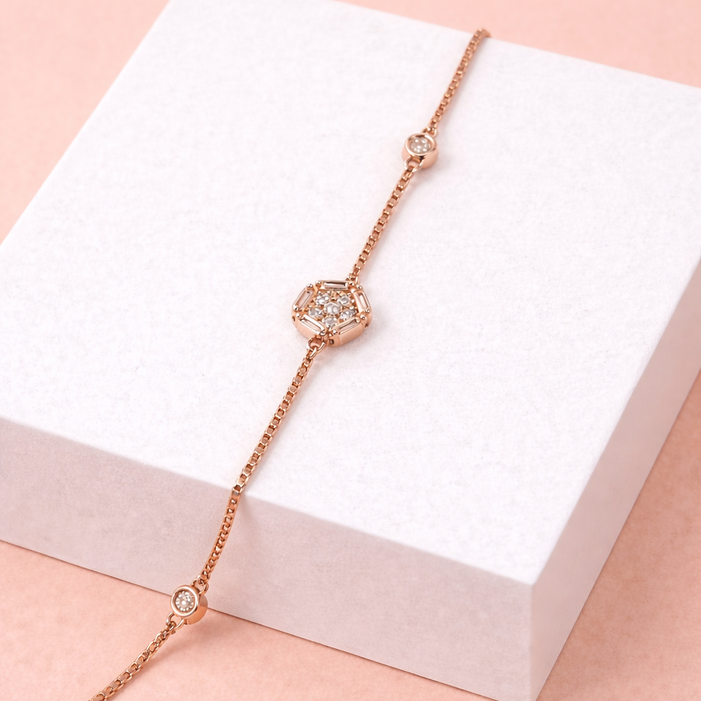 Rose Gold-Plated Hexagon Crystal Bracelet