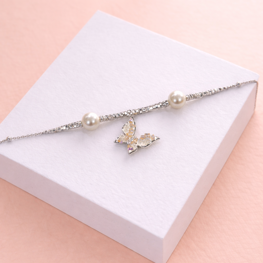 Butterfly Crystal Pearl Bracelet