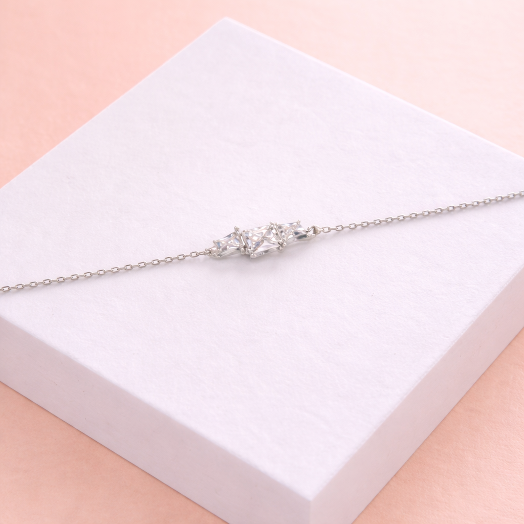Silver Triple Crystal Minimal Bracelet