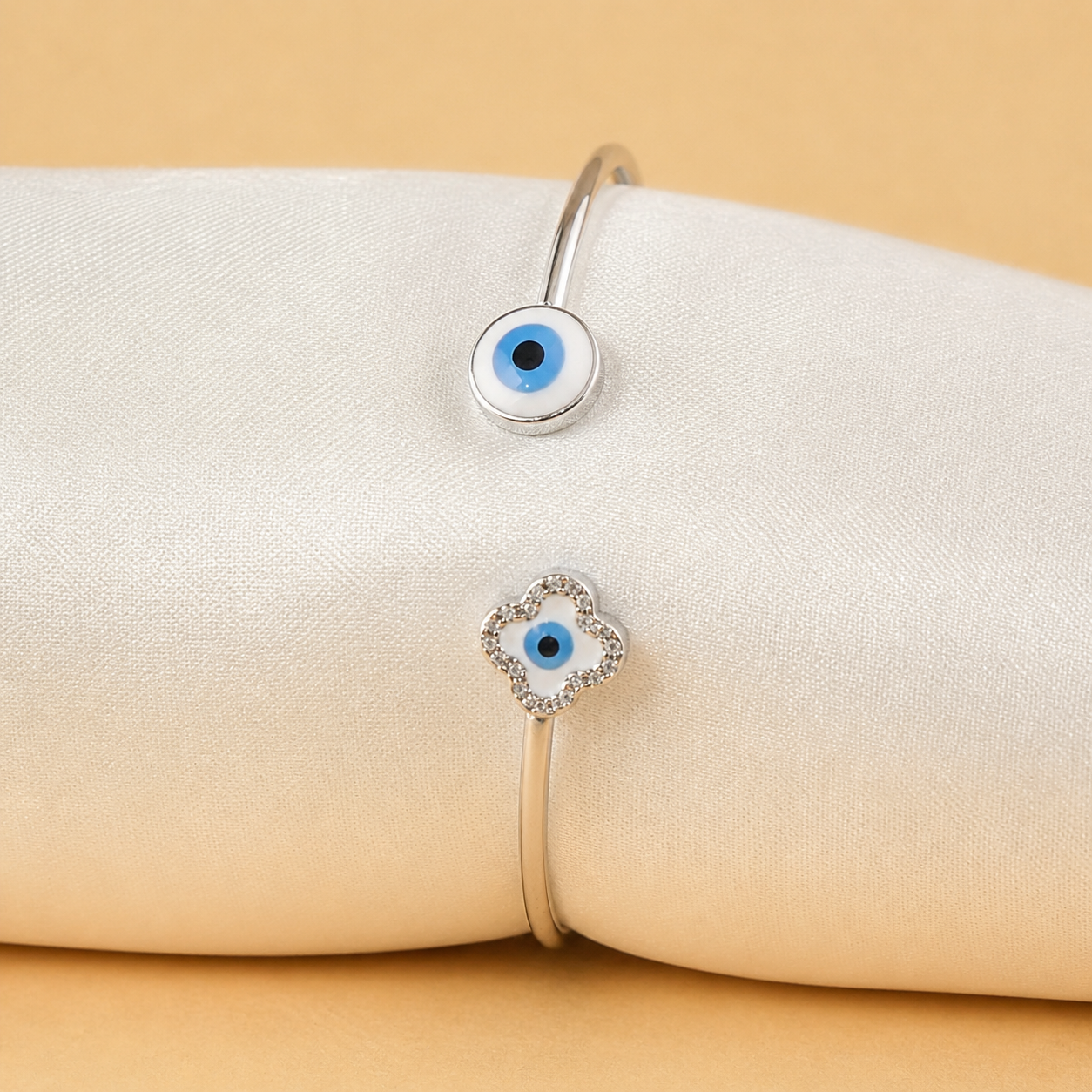Dual Evil Eye Openable Kada in 925 Silver