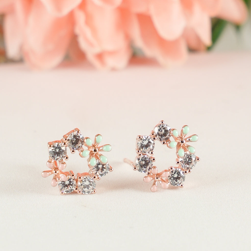 Rose Gold Floral Stud Earrings