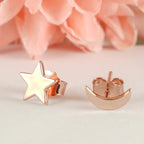 Star & Moon Mismatch Earrings in Rose Gold