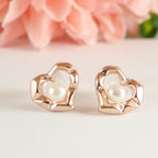 Rose gold Heart Pearl Earrings