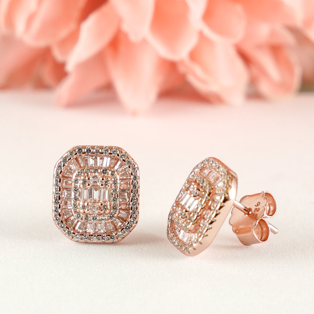 Rose gold Geometric CZ studs