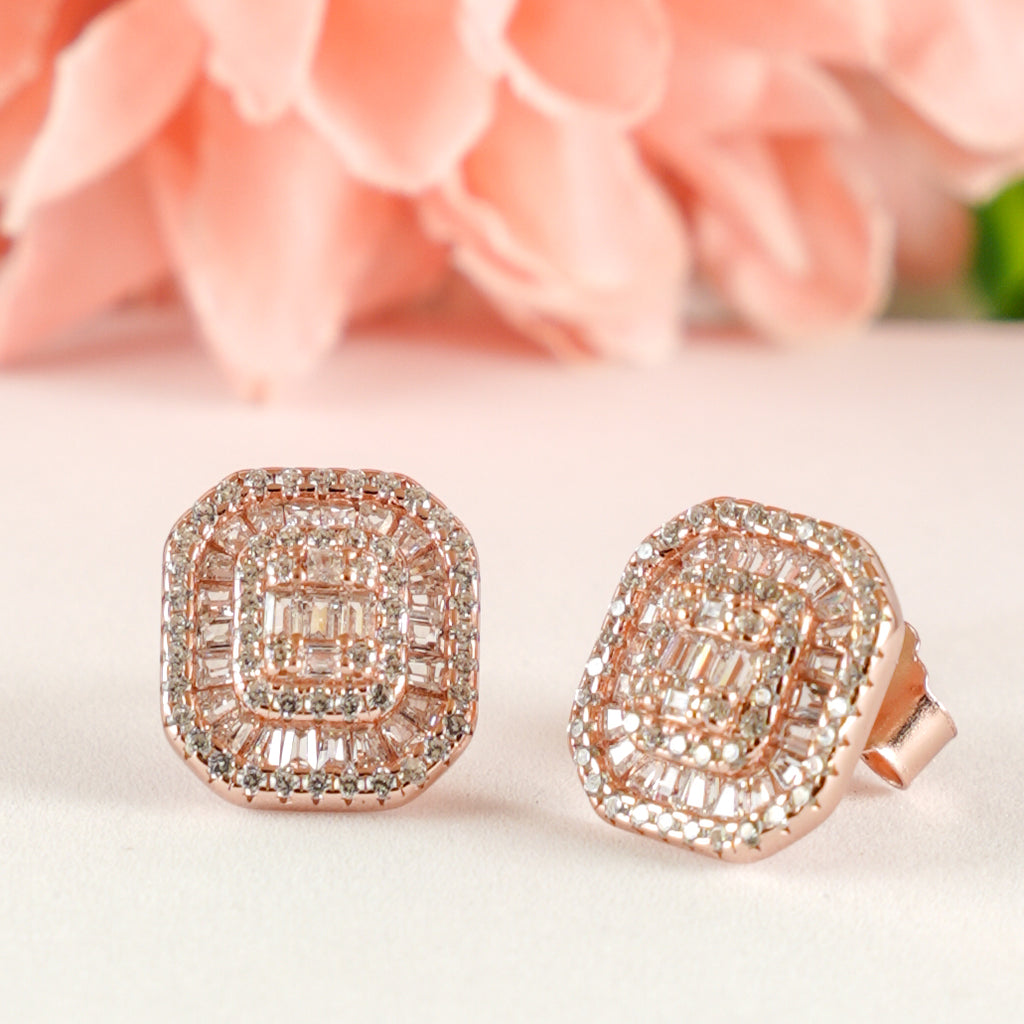 Rose gold Geometric CZ studs