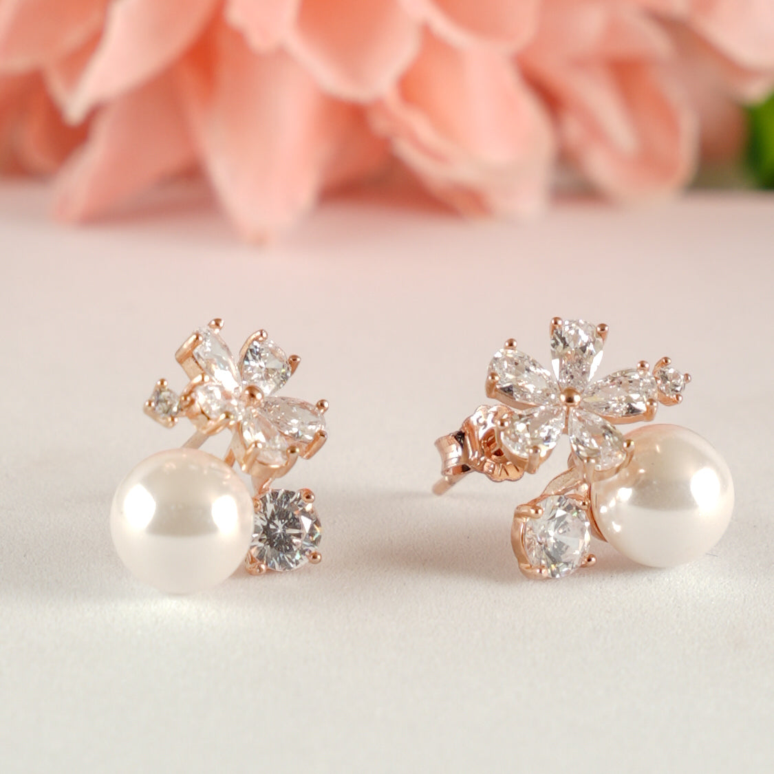 Floral Pearl Rose Gold Studs